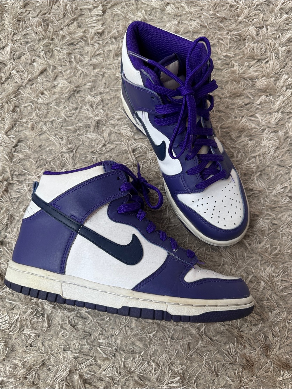 Kids Purple and White High-Top Dunk Sneakers - Youth Athletic Shoes